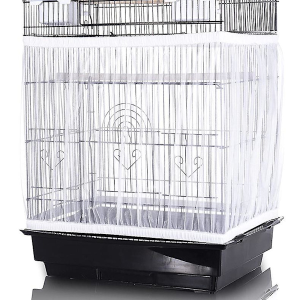 Enkel vit XL-storlek fågelbur mesh nätlock för dammtät fröuppsamling (35 omkrets, 150-200 cm)