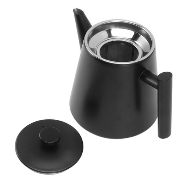 1L Tekande i Rustfrit Stål Dobbelt Lag Glansfuld Satin Finish Glat Touch Sort Vandkedel til Hjem Restaurant