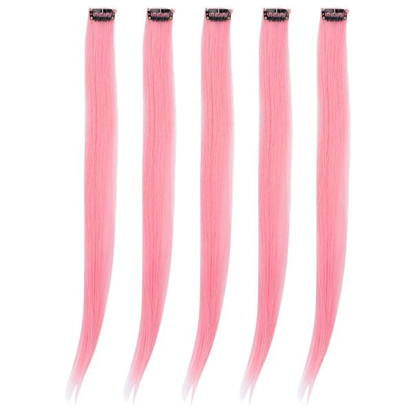 5 stk klips i hårstykke farget rett hårforlengelse klips hårstykke klips for fest Cosplay Lys rosa