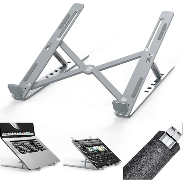 Laptop Stand, Aluminium Ventileret Laptop Stand 6 Niveauer Justerbar Ergonomisk Laptop Stand, Grå