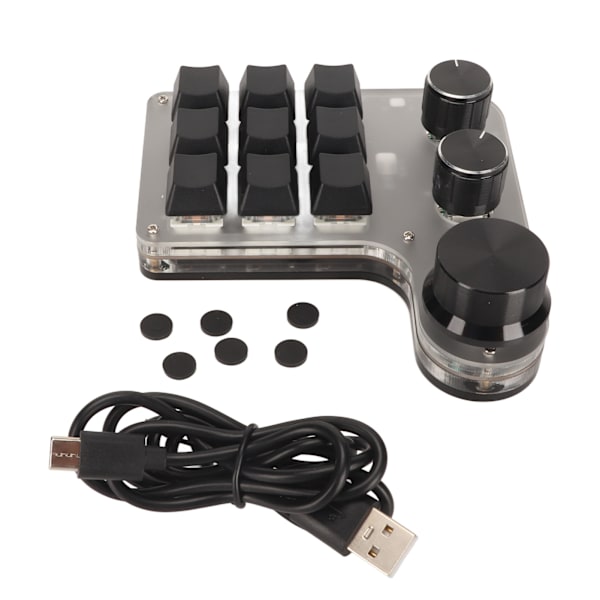 DIY programmerbar tastatur med RGB-lys 9 taster 3 knotter kablet USB trådløs Bluetooth mekanisk tastatur for kontor svart