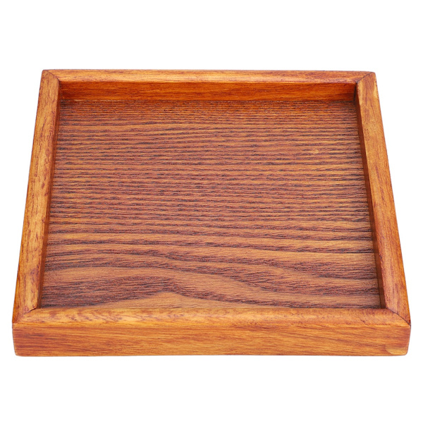 Liten bärbar fyrkantig bricka i massivt trä för te, kaffe, snacks och mat (16,5 x 16,5 x 2 cm)