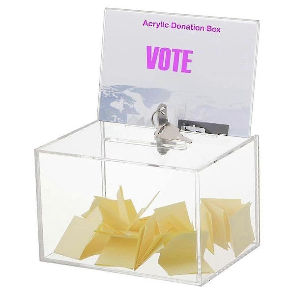 Transparent Donationsbox med Lås, Insamlingsbox, Röstlåda, Förslagslåda