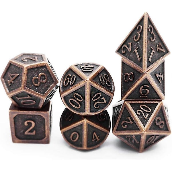 Veritahrainen metallinen DND-nopan setti, veritahraiset D&D polyhedral RPG-nopat (antiikkikupari)
