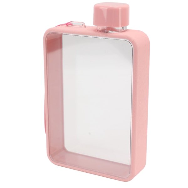 Platt vattenflaska plast läckagesäker transparent fyrkantig bärbar A5 papper vattenflaska 380ml rosa