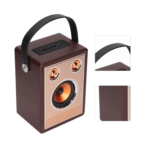 Bluetooth-kaiutin, ladattava, tukee muistikorttia, AUX-liitäntää, kannettava retro-langaton kaiutin kahvalla, ruskea puukuvio (vientiversio)