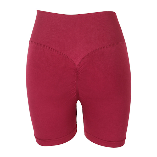 Kvinnor Yoga Shorts Vinröd Hög midja Elastisk Andas Snabbtork Rumplyft Träning Tighta shorts