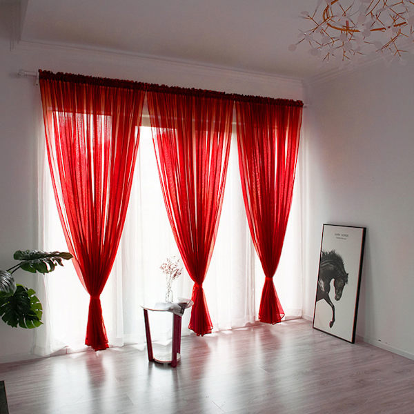 Enkel stil Polyester Vindue Voile Tyl Gardin Gennemsigtige paneler Soveværelse Stue Dekoreret Rød 1x2,7m