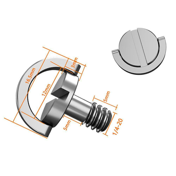 5 stykker D-ring 1/4 kamerastativmonteringsskruer med hurtigudløserplade fra Frgyee