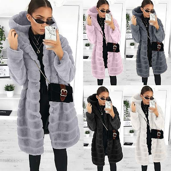 Mink Velvet Faux Fur Hættejakke XL Mørkegrå