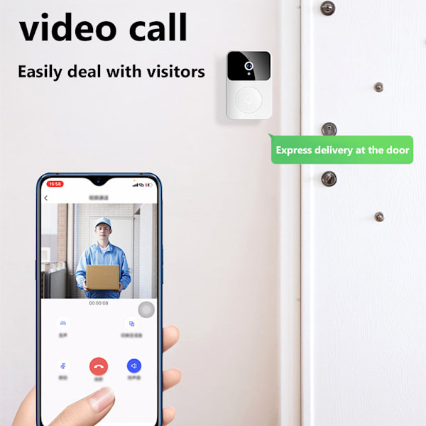 Smart trådlös fjärrkontroll Videodörrklocka Hem HD Visual Doorbell Intercom HD Night Vision WiFi Uppladdningsbar säkerhetsdörrklocka