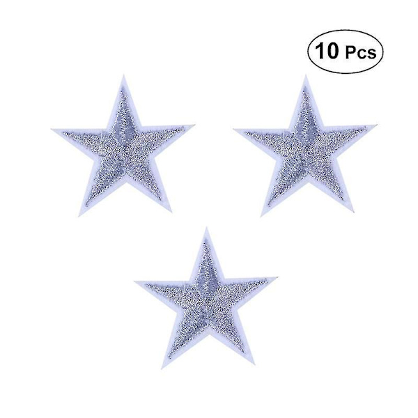 Sæt med små femtakkede stjernebroderede stofpatches til T-shirt, jeans, nederdel - 10 stk.