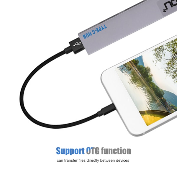 Aluminium magnesiumlegering Typ C till USB2.0 4-portars hubbadapter stöder OTG-funktion (grå)