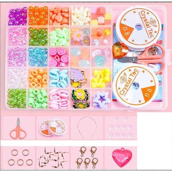 Børne DIY Perlesæt Style 1, DIY Perler Børnesmykkesæt, Perler Smykker Håndværk Armbånd Halskæder, Julegaver og Fødselsdagsgaver til Piger