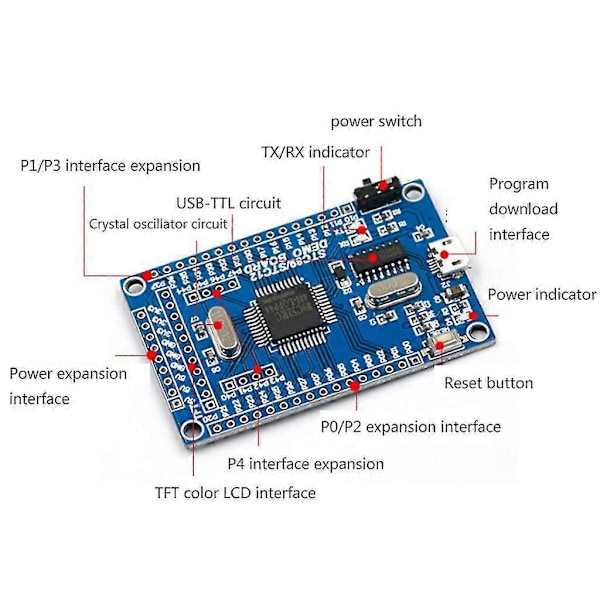 51 Yhden Sirun Mikrotietokoneen Minimi Järjestelmälevy Stc89c52rc Ic Tft 1.44 Lcd