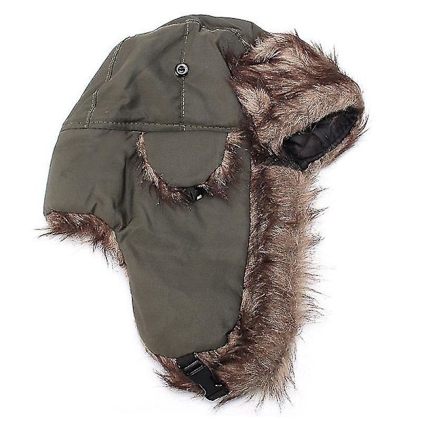 Herrar Grön Aviator Trapperhatt med Fuskpäls Öronklaffar Ushanka
