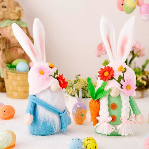 Påsk Tomte Påskdekorationer Handgjorda Påsk Tomtar Plyschdocka Påskhare Tomtar Dekor med Blommor för Hemmakontor Utomhus Påskprydnader B