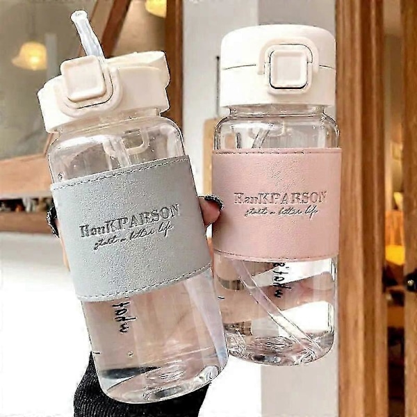 1 st Kreativ Vattenflaska med Sugrör Portabel Söt Plast Dricksflaska Läcksäker Dryckesbehållare för Att Dricka Mjölk Kaffe Te Rosa