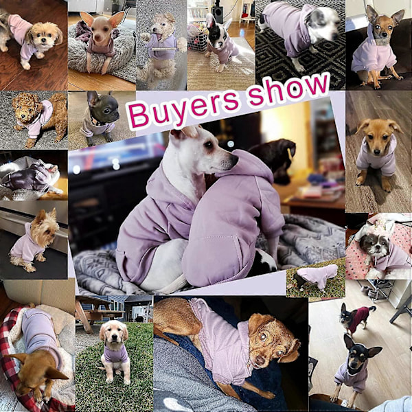 Vinter Hund Hoodie Tröjor med Fickor Varma Hundkläder för Små Hundar Chihuahua Kappa Kläder Valp Katt Kostym (Lila, Stor)