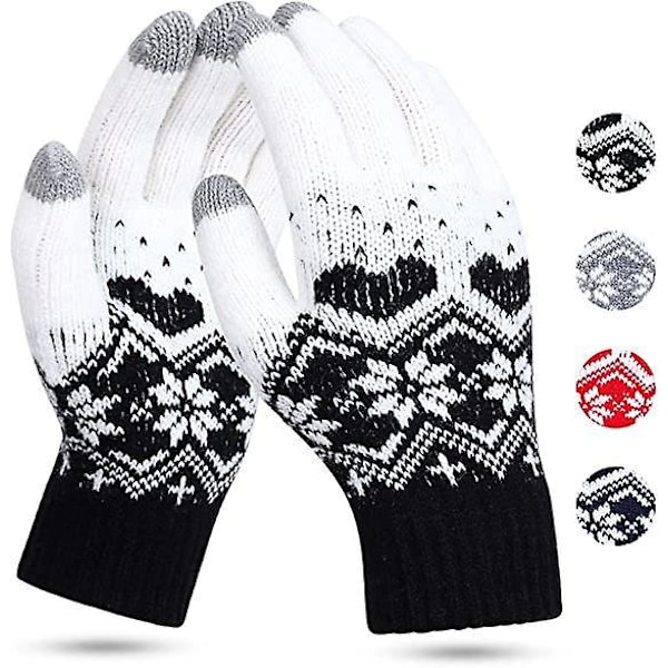 Snow Flower Print Knitted Winter Touchscreen Gloves - Women's (Black)