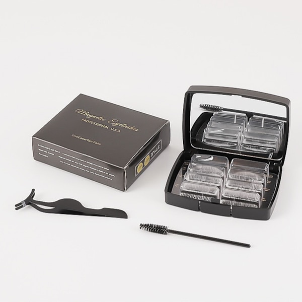 4 par naturlige øjenvipper Magnetisk Design Curl 3D Bærbare løsøjenvipper med Clip Brush Sort