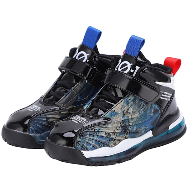 Children Boys Fashionable Sneakers Kid Breathable Non Slip Printing Sports Running ShoesBlack+Blue 34