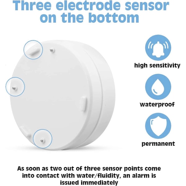 Pakke med 2 vanddetektorer - vand sensor alarm 85 dB, vanddetektor med batteri, smart home vanddetektor, vanddetektor vandvagt, vand detektering