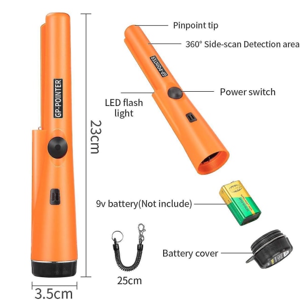 Grøn LED håndholdt metaldetektor med 360 sidedetektion og Pinpoint Metal Finder Scanner