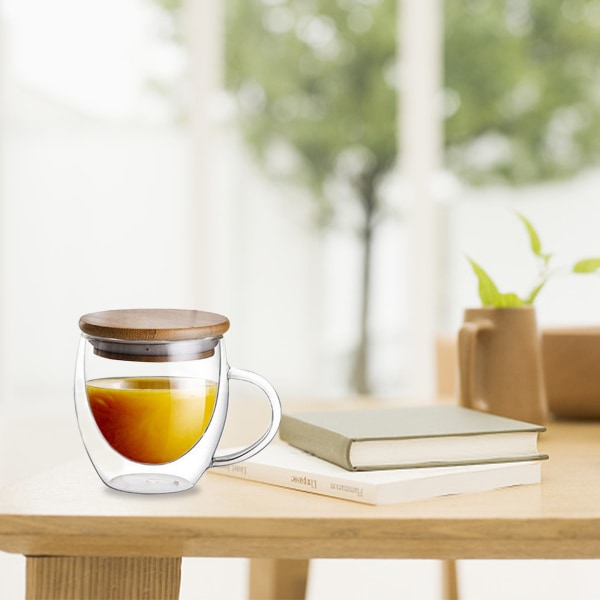 Transparent dubbelväggkopp med lock Förtjockad kaffekopp Dubbel mjölkkopp