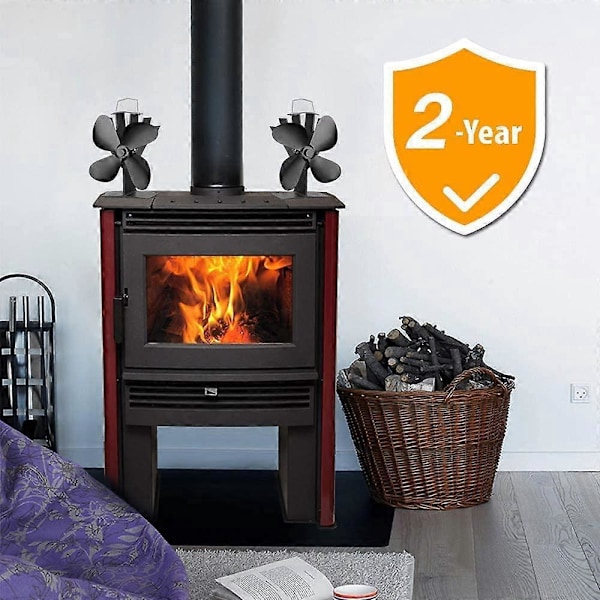 Brændeovnsventilator 40 C Start Lydløs Drift, 4 Blade Brændeovnsventilator er Drevet af Varme, Ecofan til Brændeovn, Pejs