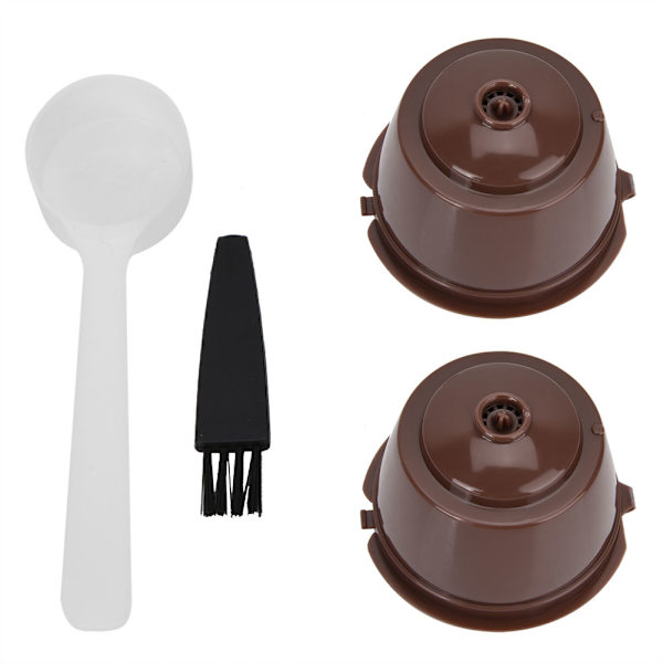 Återanvändbara påfyllningsbara pod set med skedborste (2 kaffekapslar)