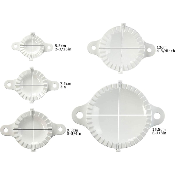 Perfekt Dumpling Maker Sæt - 5 Pak Dumpling Værktøjer med Flere Størrelser, Ideel til Tærter og Dejpresse - 5,5/7,5/9,5/12/15,5cm