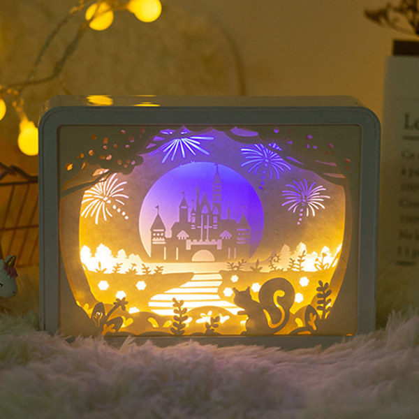 Papercut Light Box Pehmeä lämmin valo romanttinen USB -akkukäyttöinen 3D-paperin veistoslamppu makuuhuoneen toimistojuhliin Type 6 (manuaalinen kytkin)