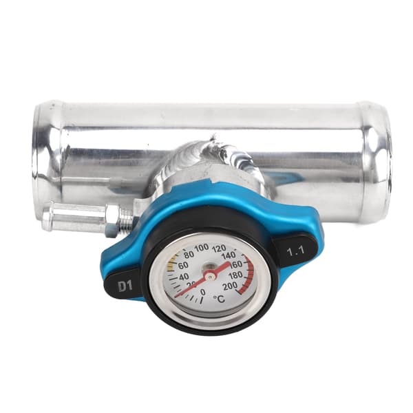Radiator Inline Påfyldningshals 38mm 1‑1/2in OD med Temp Display Hætte T6061 Aluminium Poleret Overflade til Biler