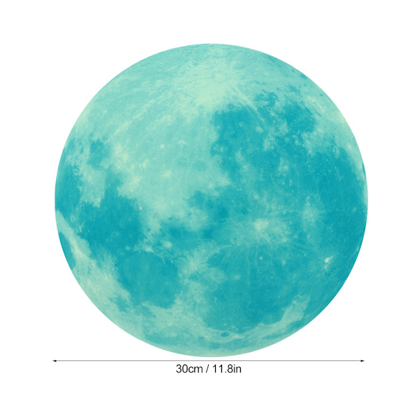 30 cm lysende måneformet klistremerke for veggdekorasjon til barnerom og soverom (cyan grønt lys)
