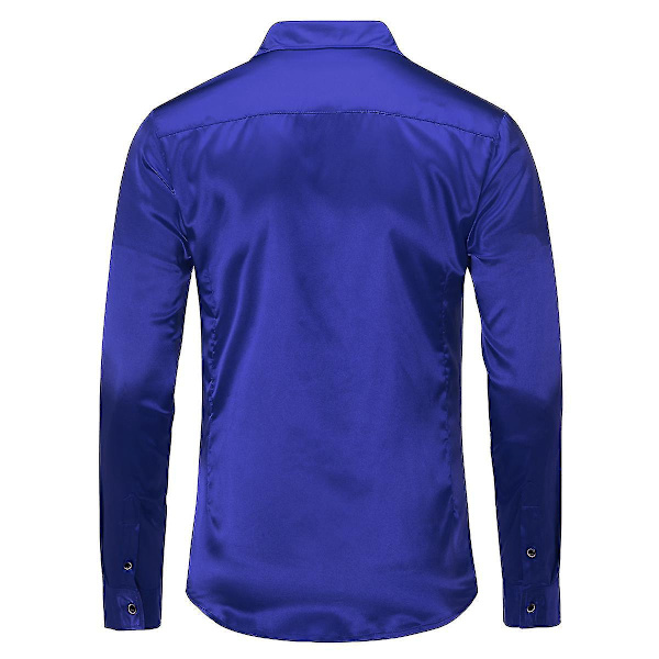 Kiiltävä sininen slim-fit pitkähihainen virallinen paita miehille