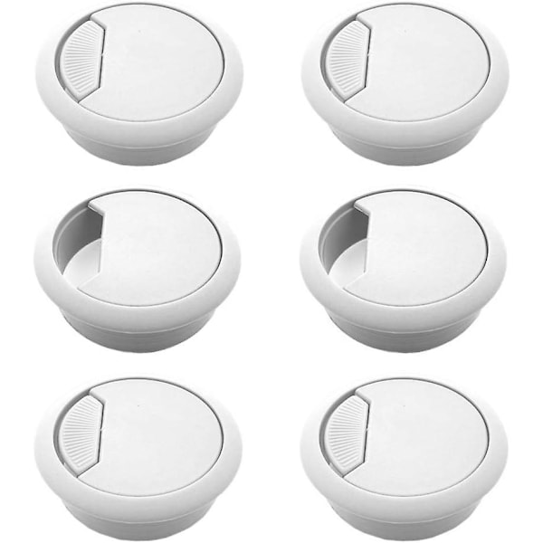 6 st 2 tums skrivbordskabelhålskydd i plast Kabelgenomföring Dator Kabelhålskydd Plugglock Vit