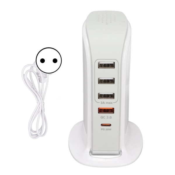 Telefonladestativ Adapter USB Ladestasjon Multiport Ladetårnstativ Hurtiglading for mobiltelefon EU-plugg