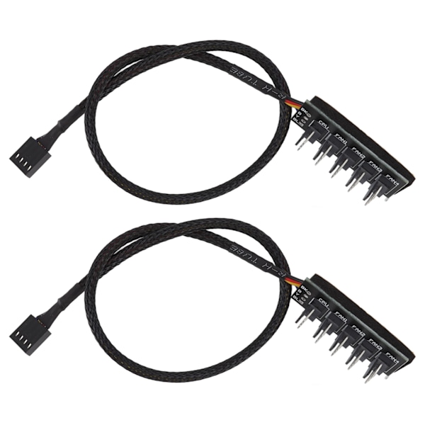 2 stk PWM viftehub splitter 4-pin svart 1 til 5-veis selvklebende vifteforlengelsessplitter for 3-pin 4-pin kontakter