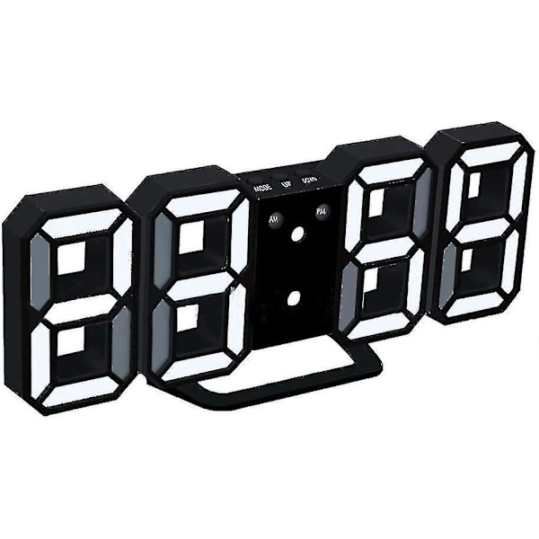 3D LED Digital Vækkeur med 3 Justerbare Lysstyrkeniveauer Dæmpbar Natlampe Snooze Funktion Til Hjemmekontor Køkken - Sort