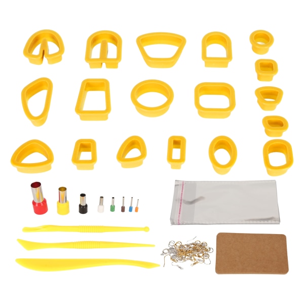 Polymer Clay Cutters Set Örhängen Krokar Kort Hoppa Ringar DIY Clay Örhängen Cutter Kit för smyckestillverkning gul