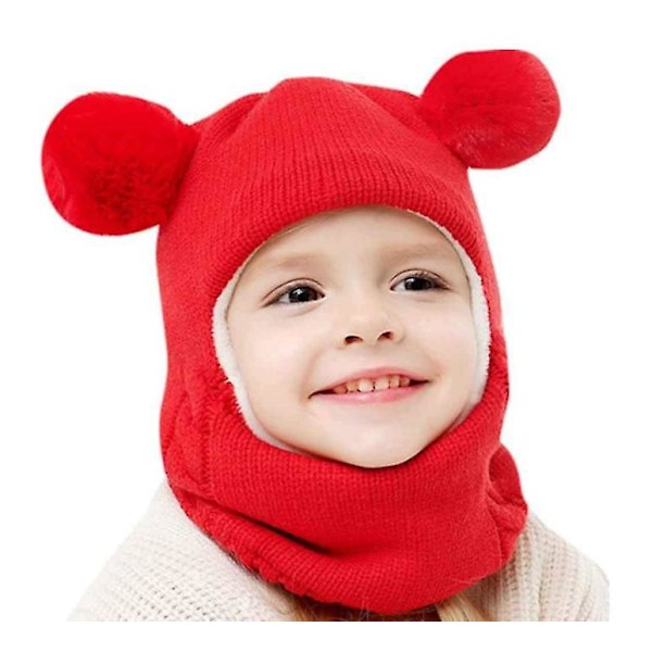 Varm Huva Beanie för Barn Höst Vinter Toddler Cap Unisex Röd Mjuk och Mysig