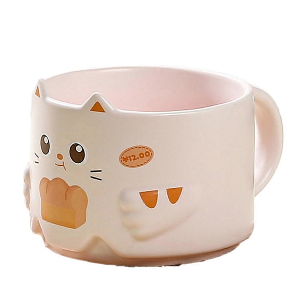 Keramisk kattkopp - Stablet vannkopp med katteøre-design, rosa