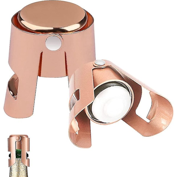 Champagnestopper, Vakuumförseglade vinkorkar i rostfritt stål (roséguld) (2 st)