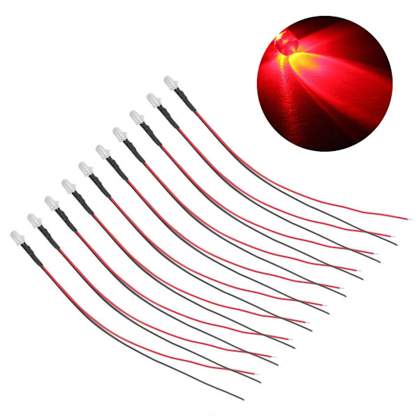 10 stk lysdioder 5 mm forhåndskablede elektroniske LED-lysdioder for dekorasjon 5-12V rødt lys