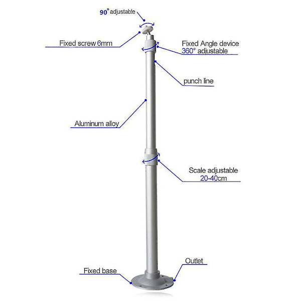 Universal Projektorfeste i Aluminium, 20-40 cm Lengde, 15 kg Kapasitet