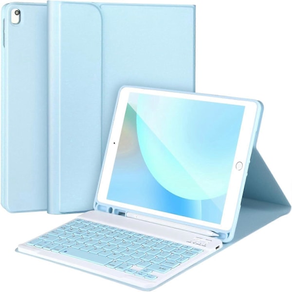Tangentbordsfodral för iPad 10.2/Pro10.5/air3, iPad-fodral med tangentbord, avtagbart Bluetooth-tangentbord, med pennhållare, Blå