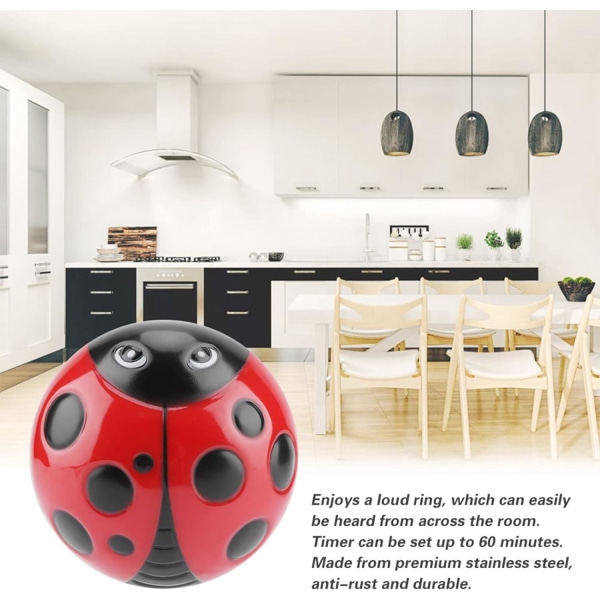 Cartoon Mechanical Kitchen Timer (Red Ladybug) Animal Series 60 Minute Wind Up Cooking Timer