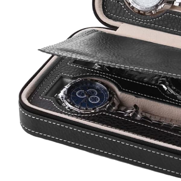 Urkasse Bærbar Lynlås Design Simpel Moderne Ur Opbevaring Organizer Uretui Sort 4 Slots