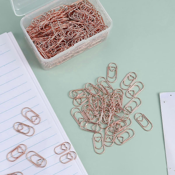 200 stk. hjerteformede papirclips til sortering af papirer (rosaguld)